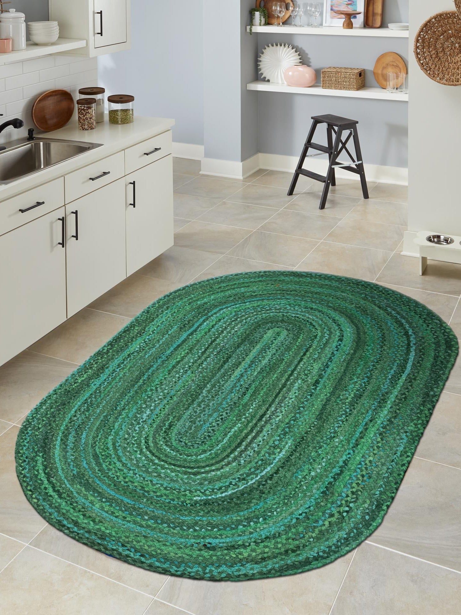 Green 3' 3 x 5' 1 Braided Chindi Oval Area Rug 100% Cotton Hand Braided Natural Eco-Friendly Boho Style Modern Carpet for Living Rooms Dining Office Dorm for Sale at Rug Engine