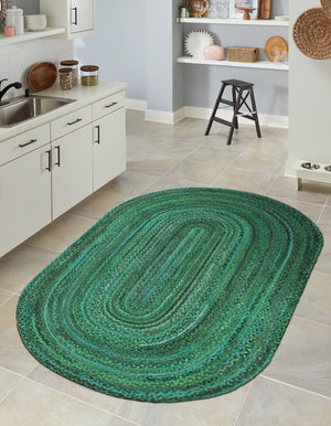 Green 3' 3 x 5' 1 Braided Chindi Oval Rug