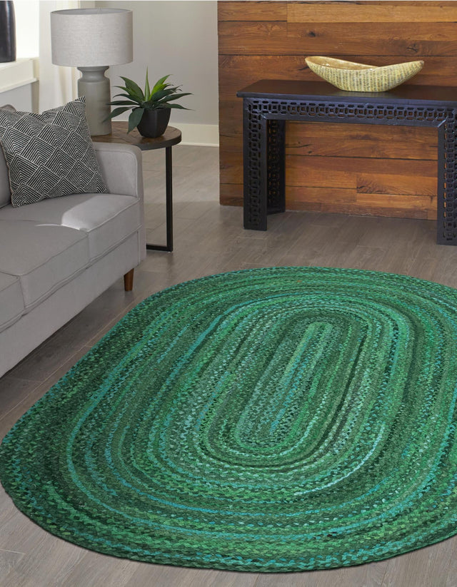 Green 3' 3 x 5' 1 Braided Chindi Oval Rug
