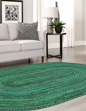 Green 3' 3 x 5' 1 Braided Chindi Oval Rug