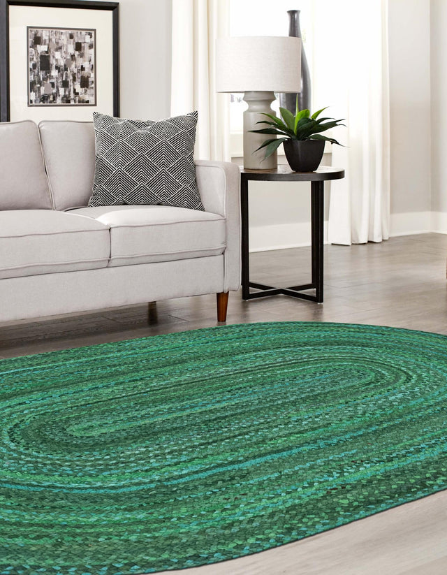 Green 3' 3 x 5' 1 Braided Chindi Oval Rug