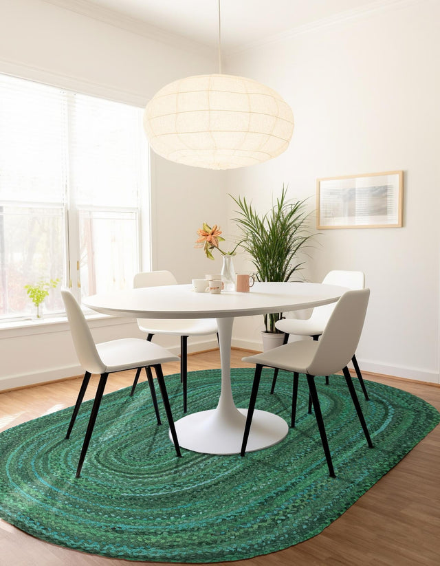 Green 3' 3 x 5' 1 Braided Chindi Oval Rug
