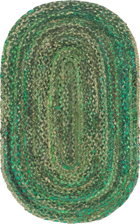 Green 3' 3 x 5' 1 Braided Chindi Oval Rug