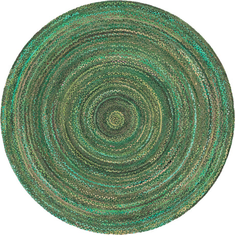 Green 8' x 8' Braided Chindi Round Rug