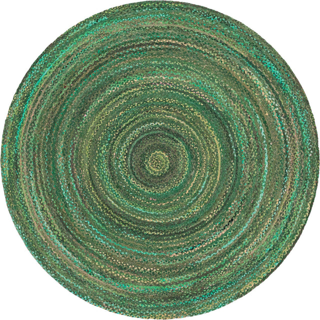 Green 8' x 8' Braided Chindi Round Rug