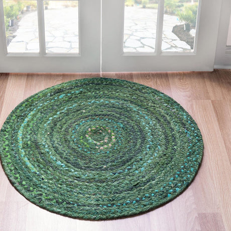 Green 8' x 8' Braided Chindi Round Rug