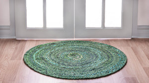 Green 3' 3 x 3' 3 Braided Chindi Round Rug