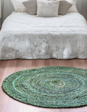 Green 3' 3 x 3' 3 Braided Chindi Round Rug