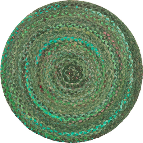 Green 3' 3 x 3' 3 Braided Chindi Round Rug