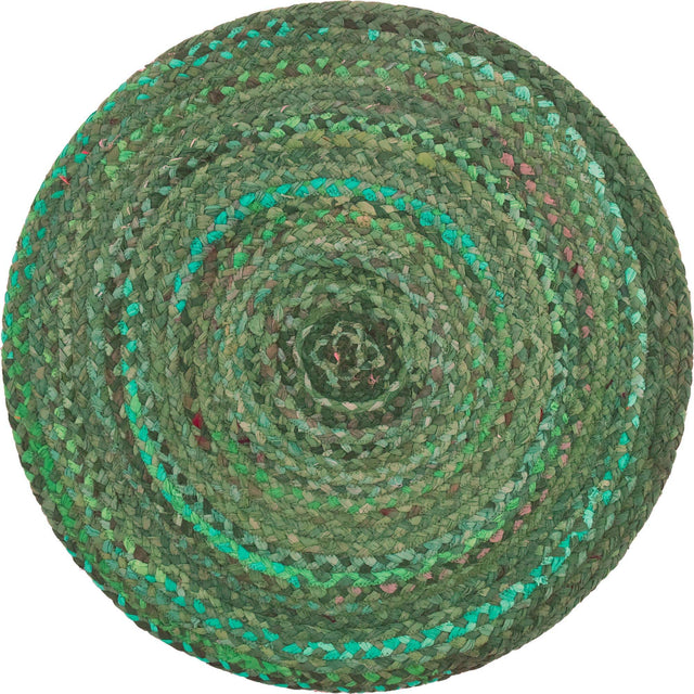 Green 3' 3 x 3' 3 Braided Chindi Round Rug