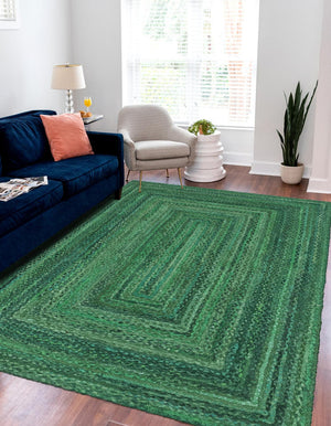 Green 9' x 12' Braided Chindi Rectangle Area Rug 100% Cotton Hand Braided Natural Eco-Friendly Boho Style Modern Carpet for Living Rooms Dining Office Dorm for Sale at Rug Engine