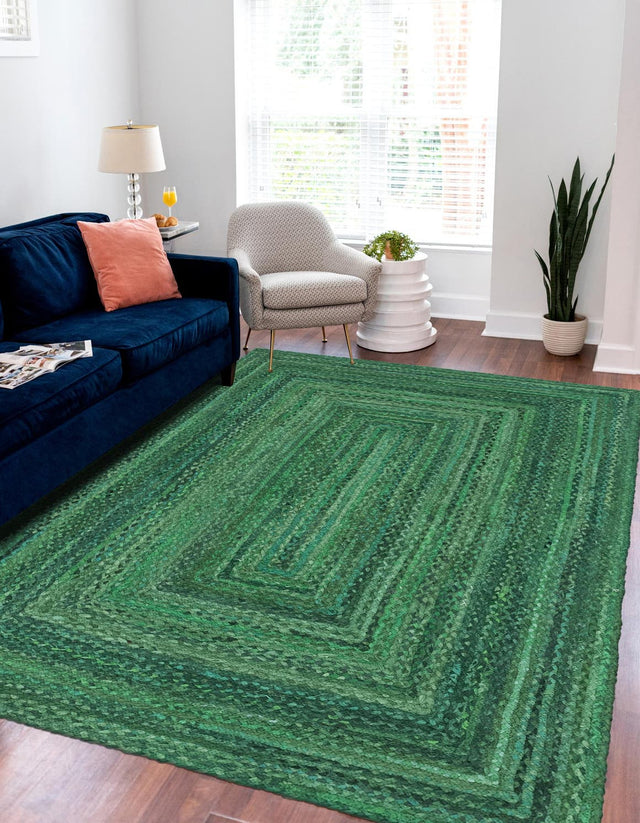 Green 9' x 12' Braided Chindi Rectangle Area Rug 100% Cotton Hand Braided Natural Eco-Friendly Boho Style Modern Carpet for Living Rooms Dining Office Dorm for Sale at Rug Engine