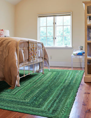 Green 9' x 12' Braided Chindi Rectangle Area Rug 100% Cotton Hand Braided Natural Eco-Friendly Boho Style Modern Carpet for Living Rooms Dining Office Dorm for Sale at Rug Engine