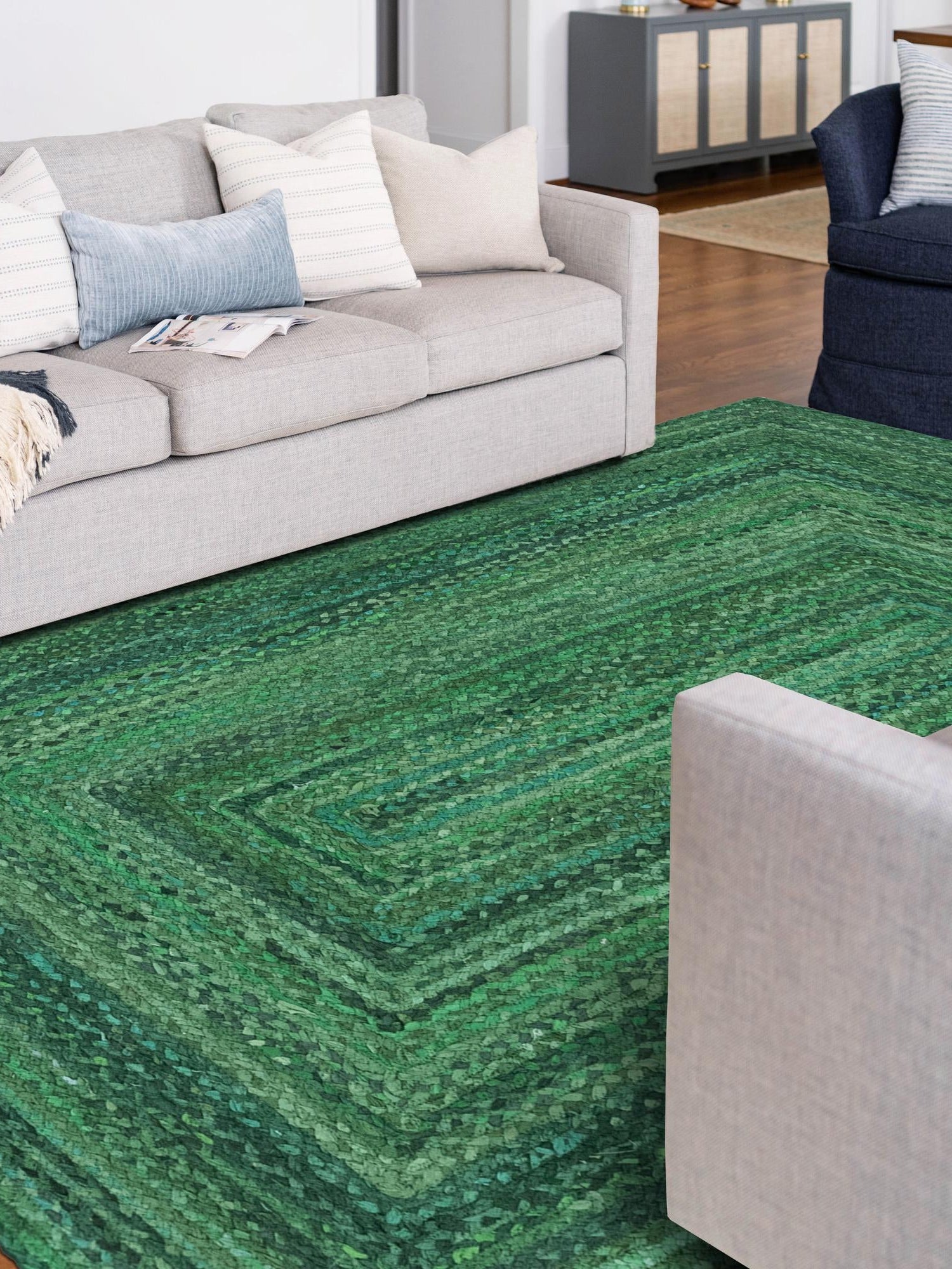 Green 9' x 12' Braided Chindi Rectangle Area Rug 100% Cotton Hand Braided Natural Eco-Friendly Boho Style Modern Carpet for Living Rooms Dining Office Dorm for Sale at Rug Engine
