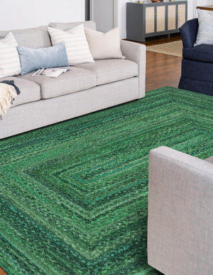 Green 9' x 12' Braided Chindi Rectangle Area Rug 100% Cotton Hand Braided Natural Eco-Friendly Boho Style Modern Carpet for Living Rooms Dining Office Dorm for Sale at Rug Engine
