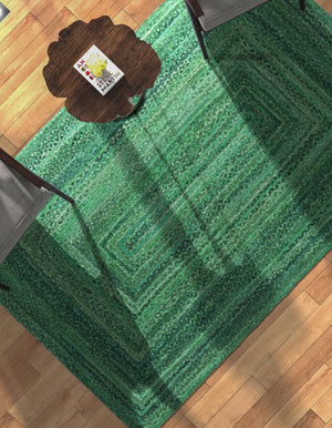 Green 9' x 12' Braided Chindi Rectangle Area Rug 100% Cotton Hand Braided Natural Eco-Friendly Boho Style Modern Carpet for Living Rooms Dining Office Dorm for Sale at Rug Engine