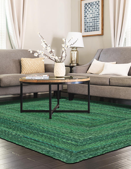 Green 8' x 10' Braided Chindi Rectangle Area Rug 100% Cotton Hand Braided Natural Eco-Friendly Boho Style Modern Carpet for Living Rooms Dining Office Dorm for Sale at Rug Engine