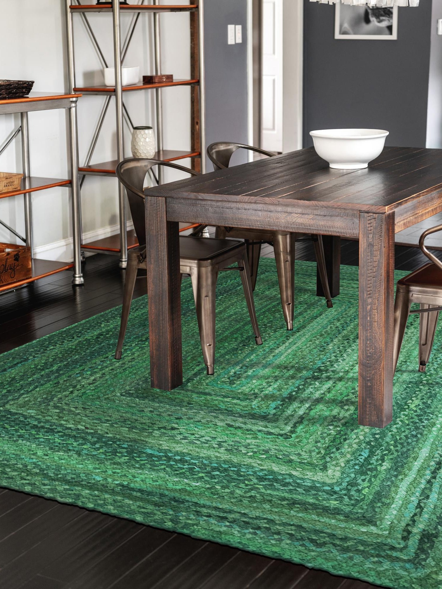 Green 9' x 12' Braided Chindi Rectangle Area Rug 100% Cotton Hand Braided Natural Eco-Friendly Boho Style Modern Carpet for Living Rooms Dining Office Dorm for Sale at Rug Engine