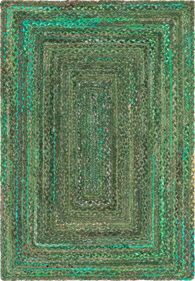 Green 4' 1 x 6' 1 Braided Chindi Rectangle Rug