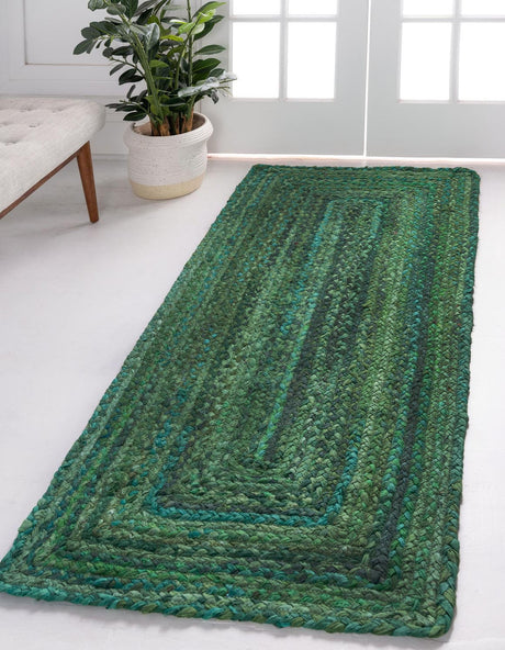 Green 2' 6 x 6' 1 Braided Chindi Runner Rug