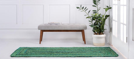 Green 2' 6 x 6' 1 Braided Chindi Runner Area Rug 100% Cotton Hand Braided Natural Eco-Friendly Boho Style Modern Carpet for Living Rooms Dining Office Dorm for Sale at Rug Engine
