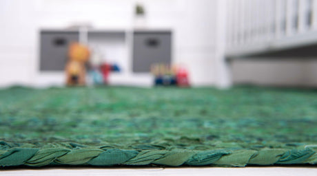 Green 2' 6 x 6' 1 Braided Chindi Runner Area Rug 100% Cotton Hand Braided Natural Eco-Friendly Boho Style Modern Carpet for Living Rooms Dining Office Dorm for Sale at Rug Engine