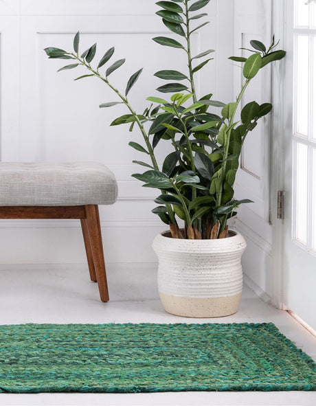 Green 2' 6 x 6' 1 Braided Chindi Runner Area Rug 100% Cotton Hand Braided Natural Eco-Friendly Boho Style Modern Carpet for Living Rooms Dining Office Dorm for Sale at Rug Engine