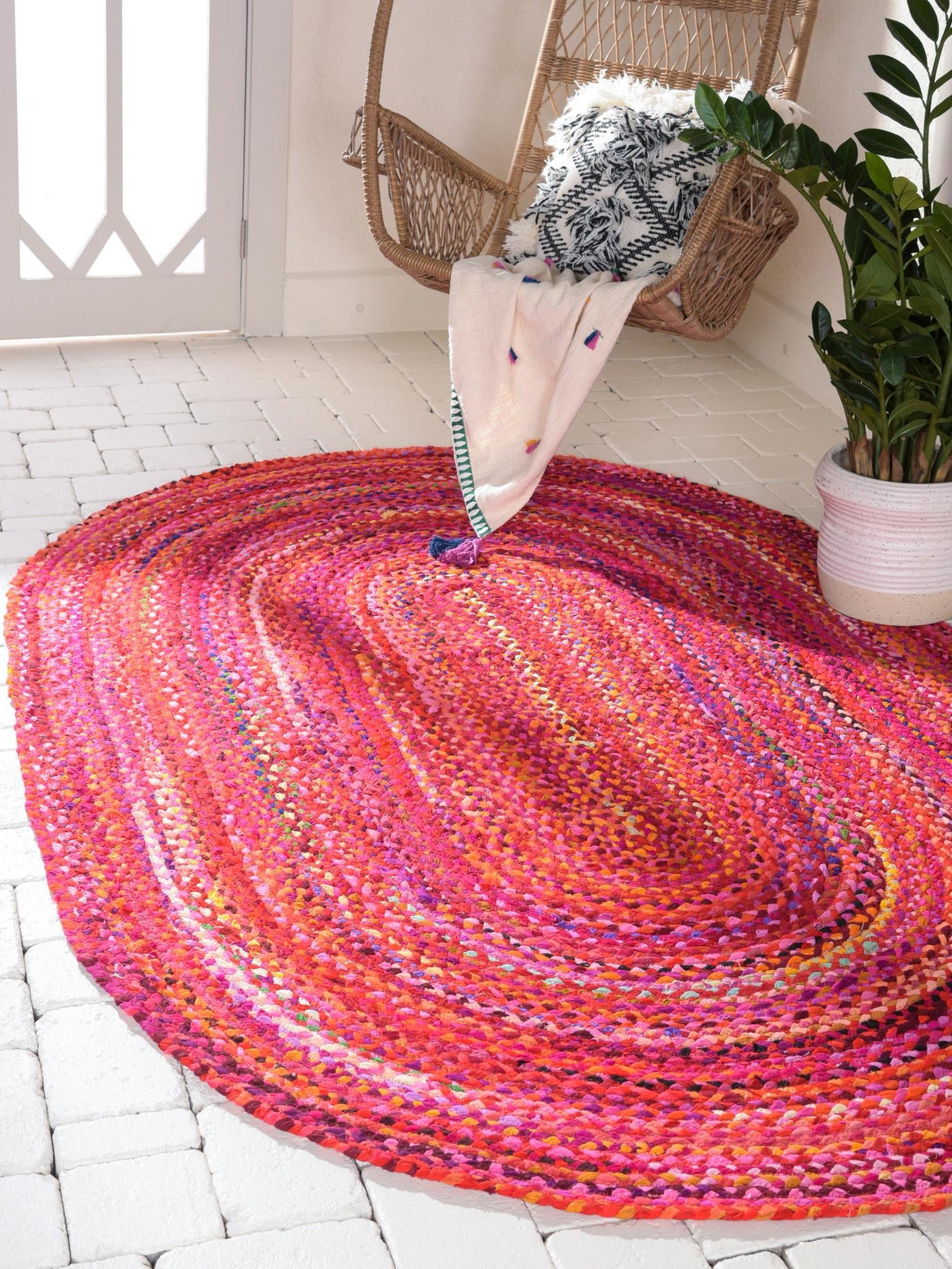 Red 8' x 10' Braided Chindi Oval Area Rug 100% Cotton Hand Braided Natural Eco-Friendly Boho Style Modern Carpet for Living Rooms Dining Office Dorm for Sale at Rug Engine