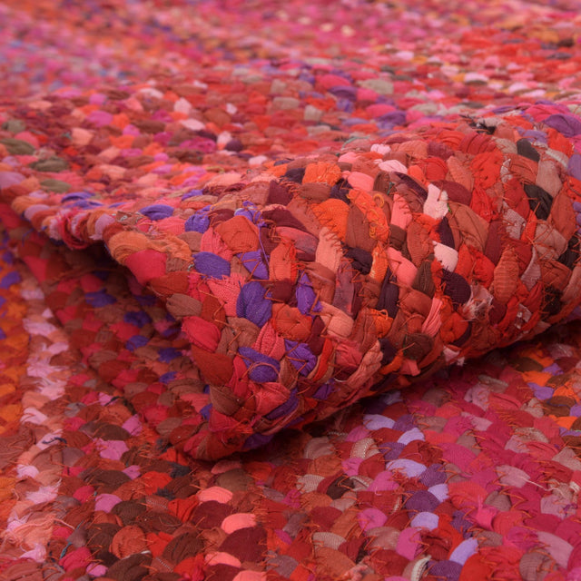 Red 8' x 10' Braided Chindi Oval Rug