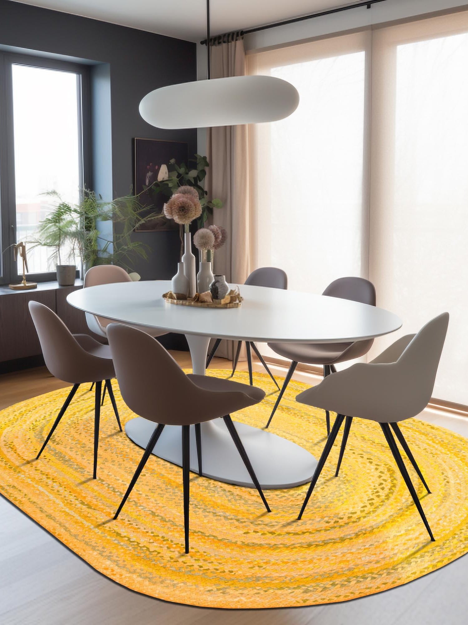 Yellow Orange 8' x 10' Braided Chindi Oval Area Rug 100% Cotton Hand Braided Natural Eco-Friendly Boho Style Modern Carpet for Living Rooms Dining Office Dorm for Sale at Rug Engine