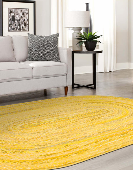 Yellow Orange 3' 3 x 5' 1 Braided Chindi Oval Area Rug 100% Cotton Hand Braided Natural Eco-Friendly Boho Style Modern Carpet for Living Rooms Dining Office Dorm for Sale at Rug Engine