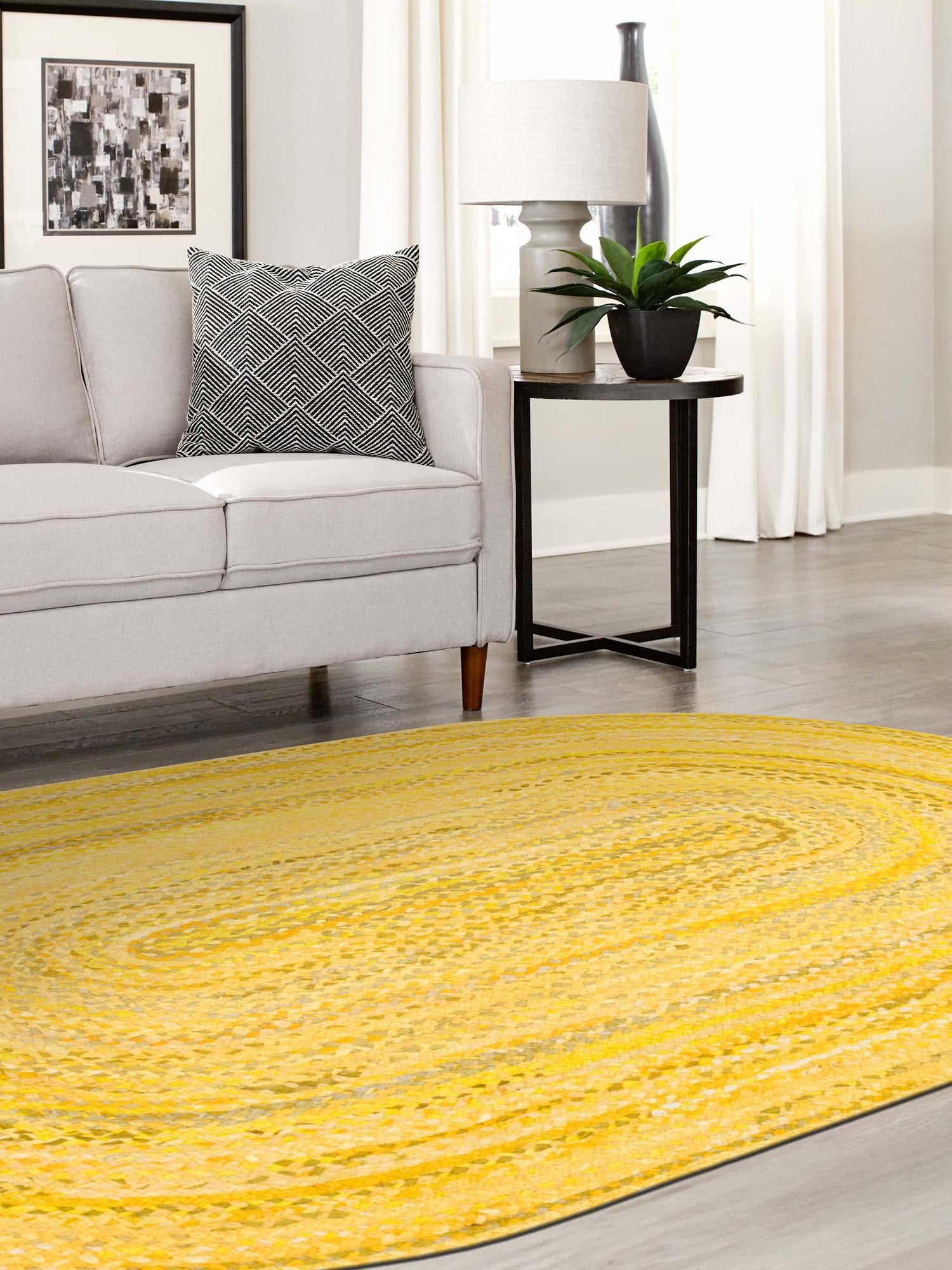 Yellow Orange 5' 1 x 8' Braided Chindi Oval Area Rug 100% Cotton Hand Braided Natural Eco-Friendly Boho Style Modern Carpet for Living Rooms Dining Office Dorm for Sale at Rug Engine