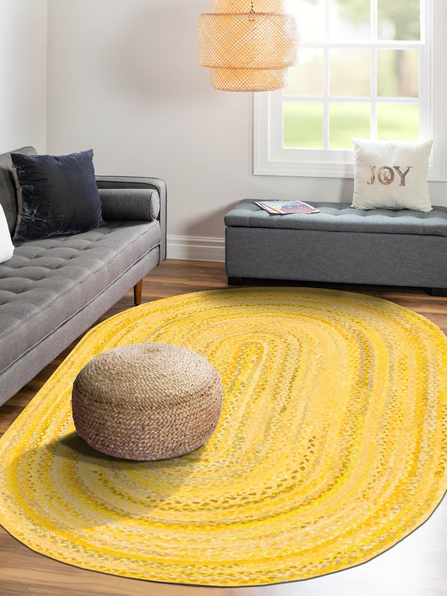 Yellow Orange 5' 1 x 8' Braided Chindi Oval Area Rug 100% Cotton Hand Braided Natural Eco-Friendly Boho Style Modern Carpet for Living Rooms Dining Office Dorm for Sale at Rug Engine
