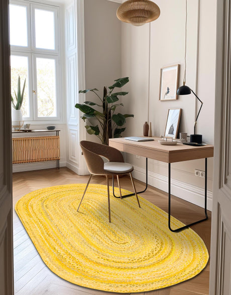 Yellow Orange 5' 1 x 8' Braided Chindi Oval Area Rug 100% Cotton Hand Braided Natural Eco-Friendly Boho Style Modern Carpet for Living Rooms Dining Office Dorm for Sale at Rug Engine