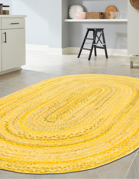 Yellow Orange 8' x 10' Braided Chindi Oval Area Rug 100% Cotton Hand Braided Natural Eco-Friendly Boho Style Modern Carpet for Living Rooms Dining Office Dorm for Sale at Rug Engine