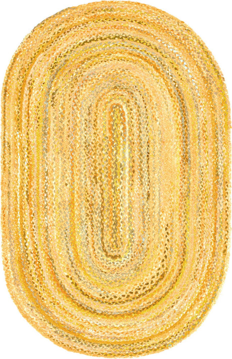 Yellow Orange 5' 1 x 8' Braided Chindi Oval Rug