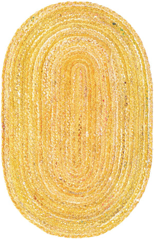 Yellow Orange 3' 3 x 5' 1 Braided Chindi Oval Rug