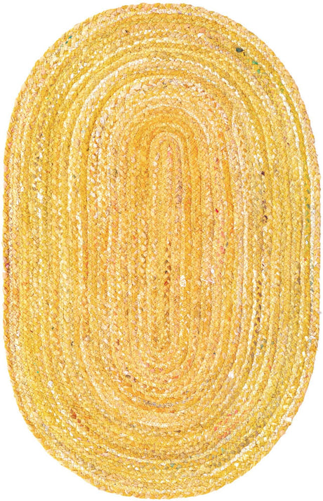 Yellow Orange 3' 3 x 5' 1 Braided Chindi Oval Rug