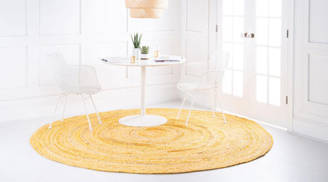 Yellow Orange 3' 3 x 3' 3 Braided Chindi Round Area Rug 100% Cotton Hand Braided Natural Eco-Friendly Boho Style Modern Carpet for Living Rooms Dining Office Dorm for Sale at Rug Engine
