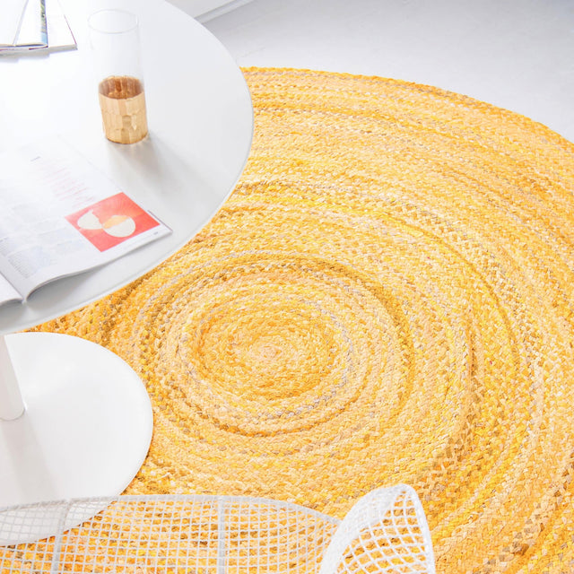Yellow Orange 3' 3 x 3' 3 Braided Chindi Round Rug