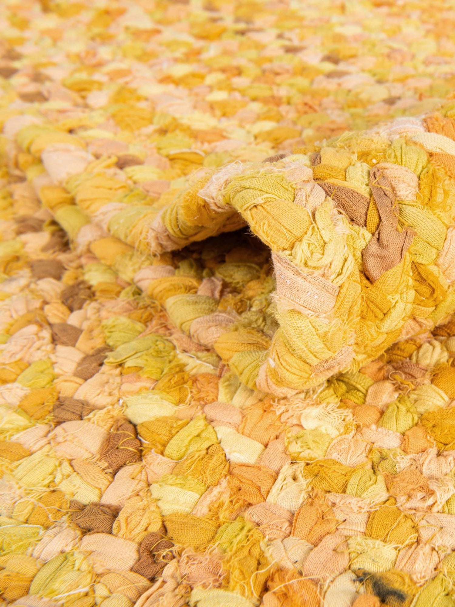 Yellow Orange 8' x 8' Braided Chindi Round Area Rug 100% Cotton Hand Braided Natural Eco-Friendly Boho Style Modern Carpet for Living Rooms Dining Office Dorm for Sale at Rug Engine