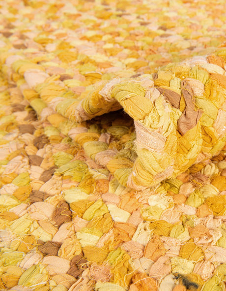 Yellow Orange 8' x 8' Braided Chindi Round Area Rug 100% Cotton Hand Braided Natural Eco-Friendly Boho Style Modern Carpet for Living Rooms Dining Office Dorm for Sale at Rug Engine