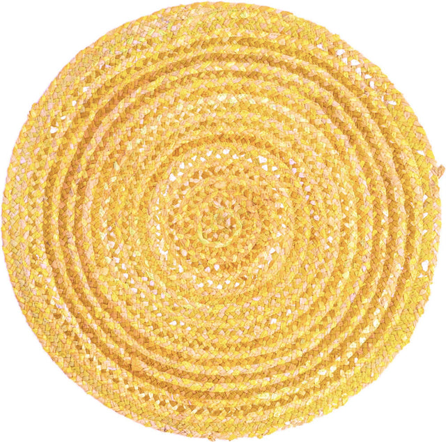 Yellow Orange 3' 3 x 3' 3 Braided Chindi Round Rug