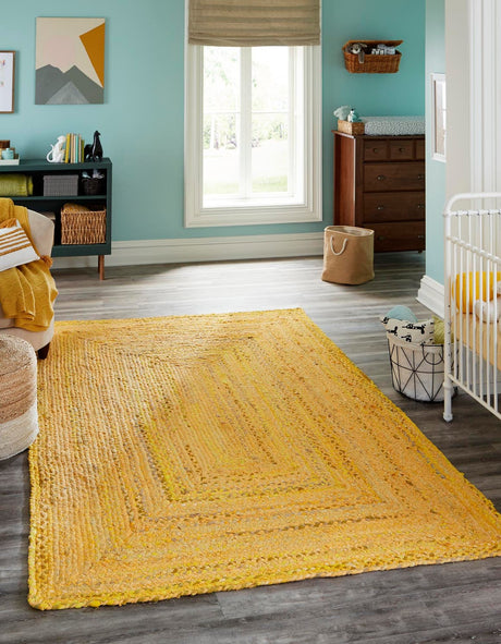 Yellow Orange 6' 1 x 9' Braided Chindi Rectangle Rug