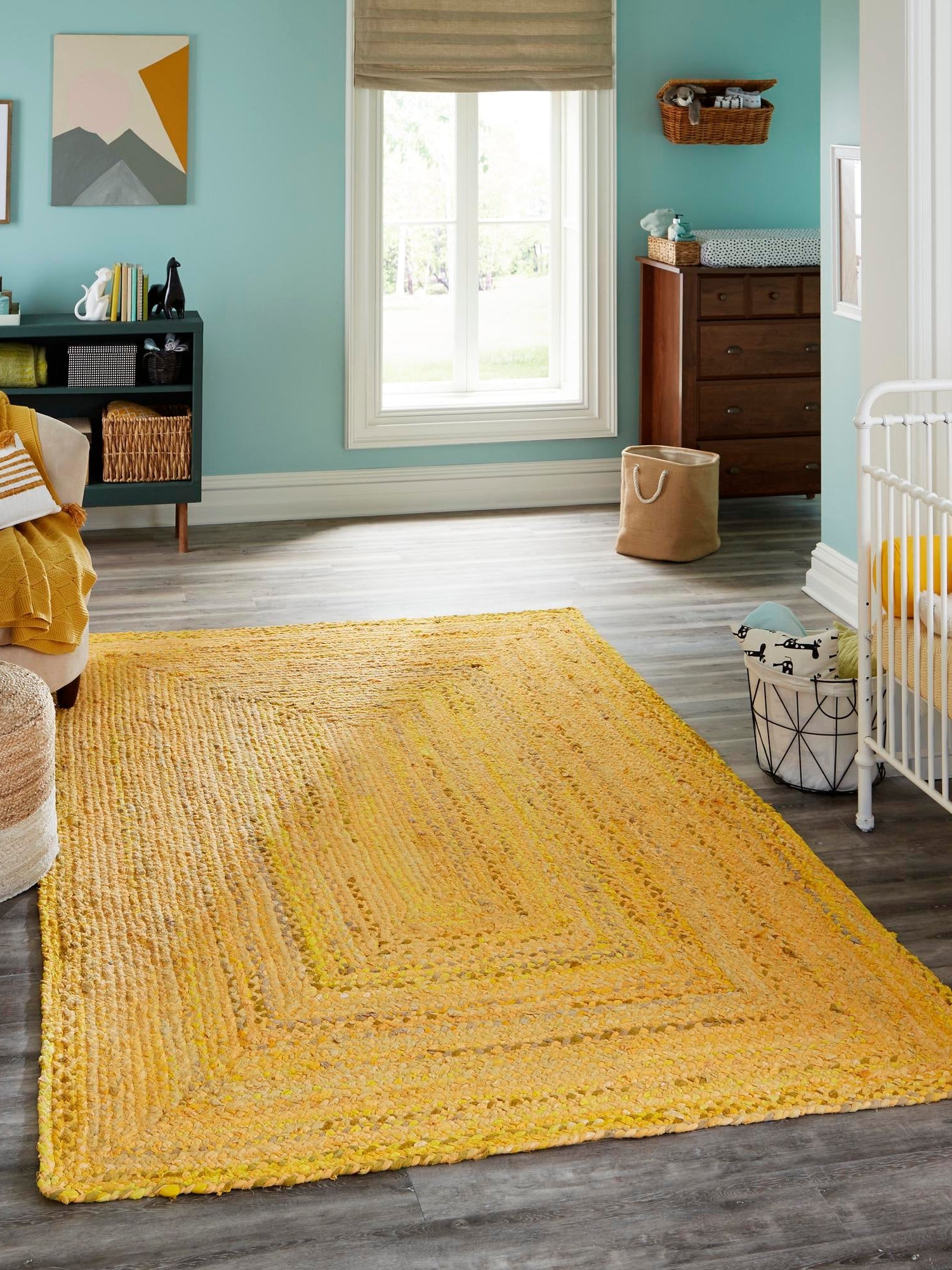 Yellow Orange 5' 1 x 8' Braided Chindi Rectangle Area Rug 100% Cotton Hand Braided Natural Eco-Friendly Boho Style Modern Carpet for Living Rooms Dining Office Dorm for Sale at Rug Engine