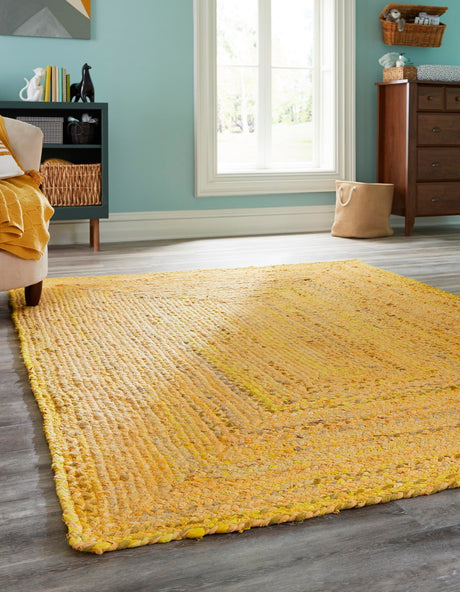 Yellow Orange 8' x 10' Braided Chindi Rectangle Area Rug 100% Cotton Hand Braided Natural Eco-Friendly Boho Style Modern Carpet for Living Rooms Dining Office Dorm for Sale at Rug Engine