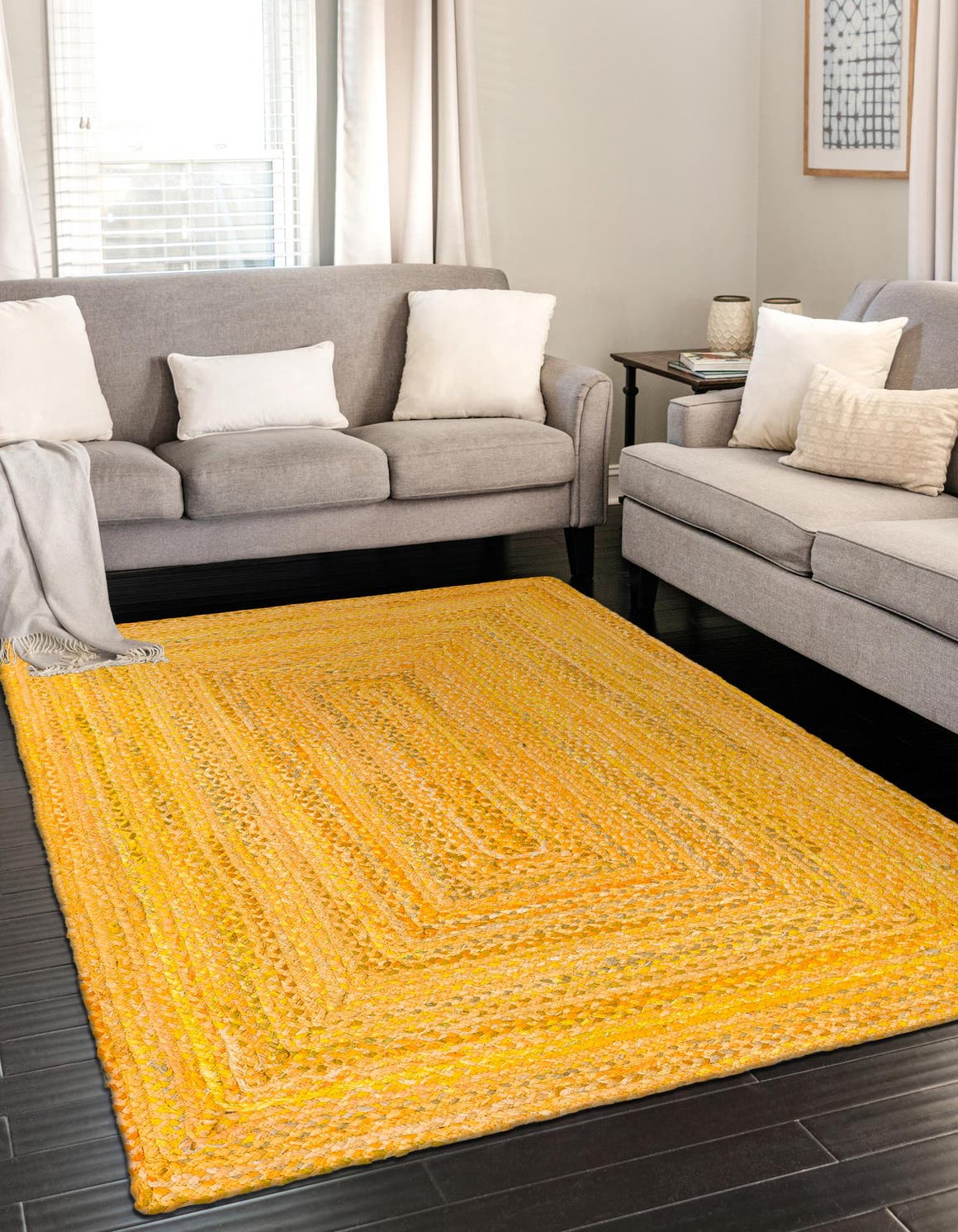 Yellow Orange 9' x 12' 2 Braided Chindi Rectangle Area Rug 100% Cotton Hand Braided Natural Eco-Friendly Boho Style Modern Carpet for Living Rooms Dining Office Dorm for Sale at Rug Engine