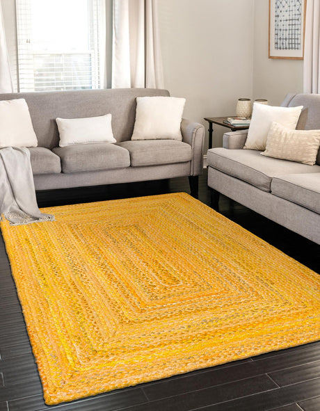Yellow Orange 6' 1 x 9' Braided Chindi Rectangle Area Rug 100% Cotton Hand Braided Natural Eco-Friendly Boho Style Modern Carpet for Living Rooms Dining Office Dorm for Sale at Rug Engine