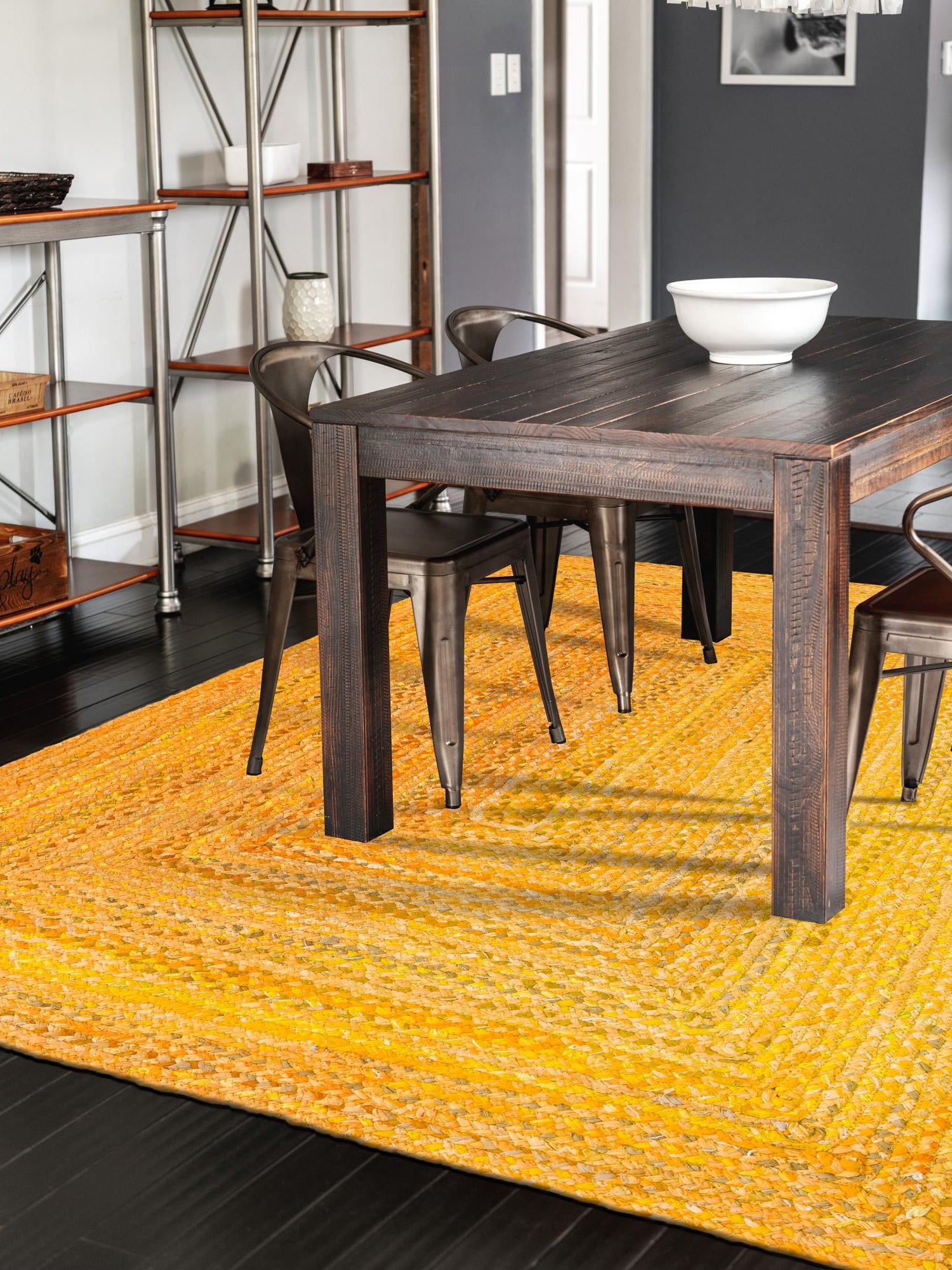 Yellow Orange 8' x 10' Braided Chindi Rectangle Area Rug 100% Cotton Hand Braided Natural Eco-Friendly Boho Style Modern Carpet for Living Rooms Dining Office Dorm for Sale at Rug Engine