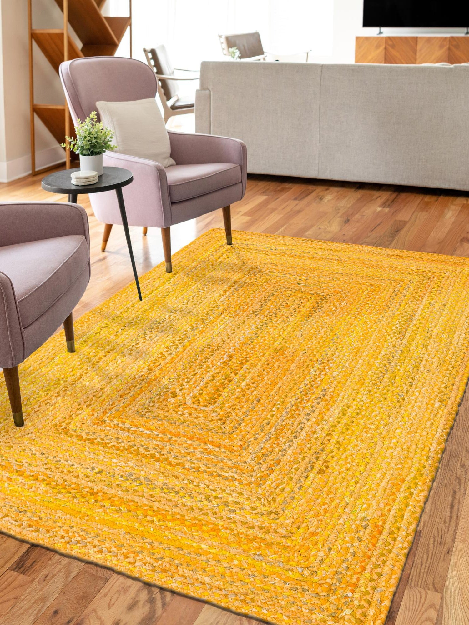 Yellow Orange 8' x 10' Braided Chindi Rectangle Area Rug 100% Cotton Hand Braided Natural Eco-Friendly Boho Style Modern Carpet for Living Rooms Dining Office Dorm for Sale at Rug Engine